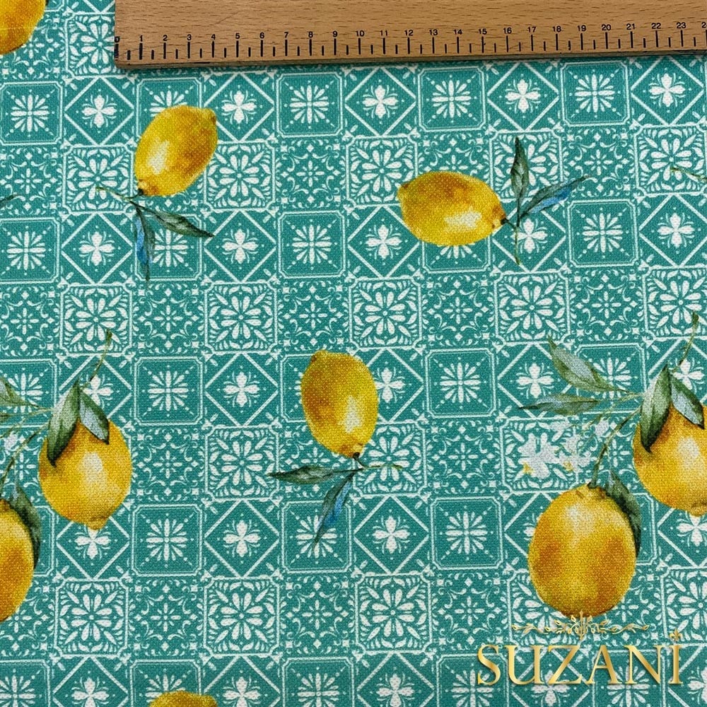 Retro Limon Desenli Dijital Baskılı Kumaş