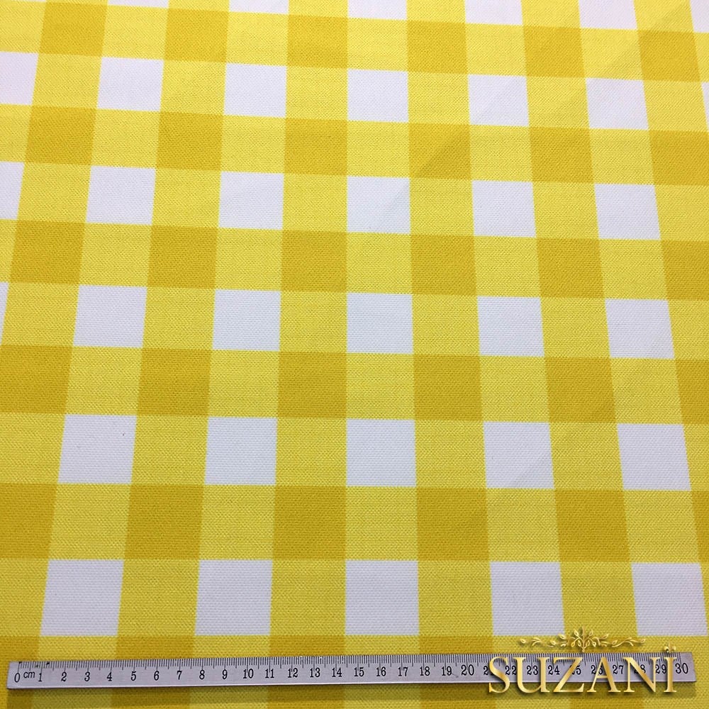 Sarı Beyaz Klasik Ekose Desenli Kumaş