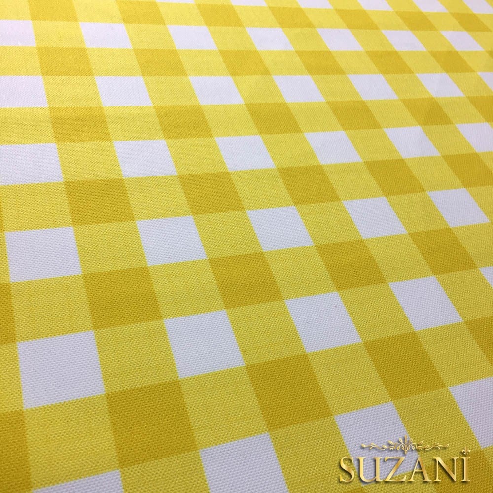 Sarı Beyaz Klasik Ekose Desenli Kumaş