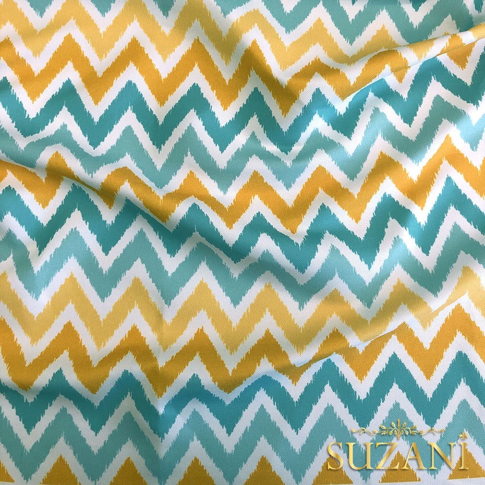 Sarı Turkuaz Zigzag Dijital Baskılı Kumaş