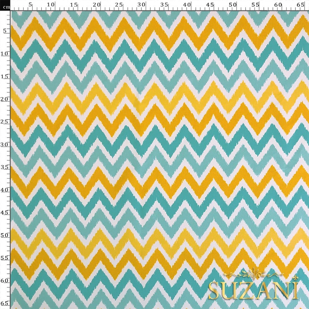 Sarı Turkuaz Zigzag Dijital Baskılı Kumaş