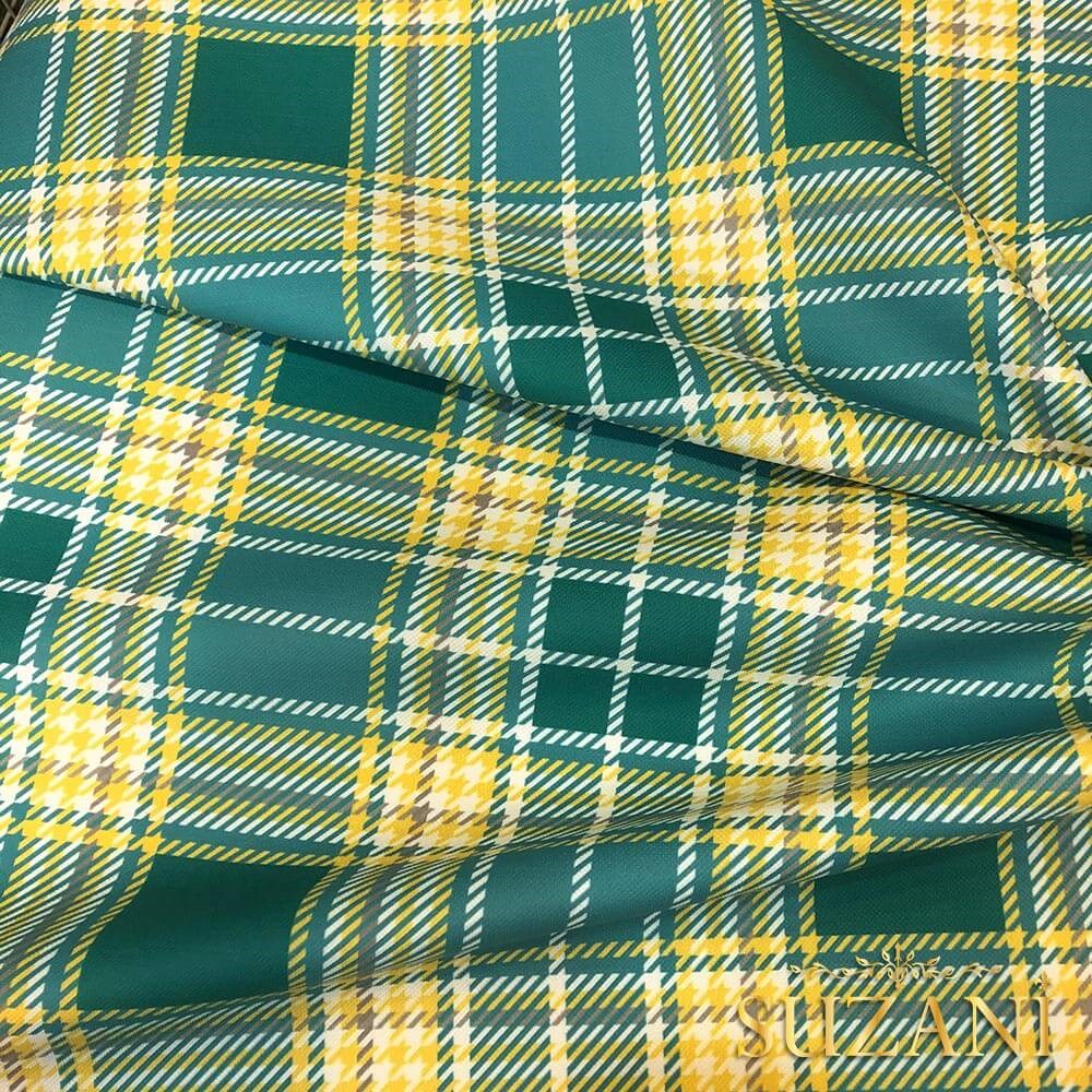 Sarı Yeşil Ekose Desenli Dijital Baskılı Kumaş