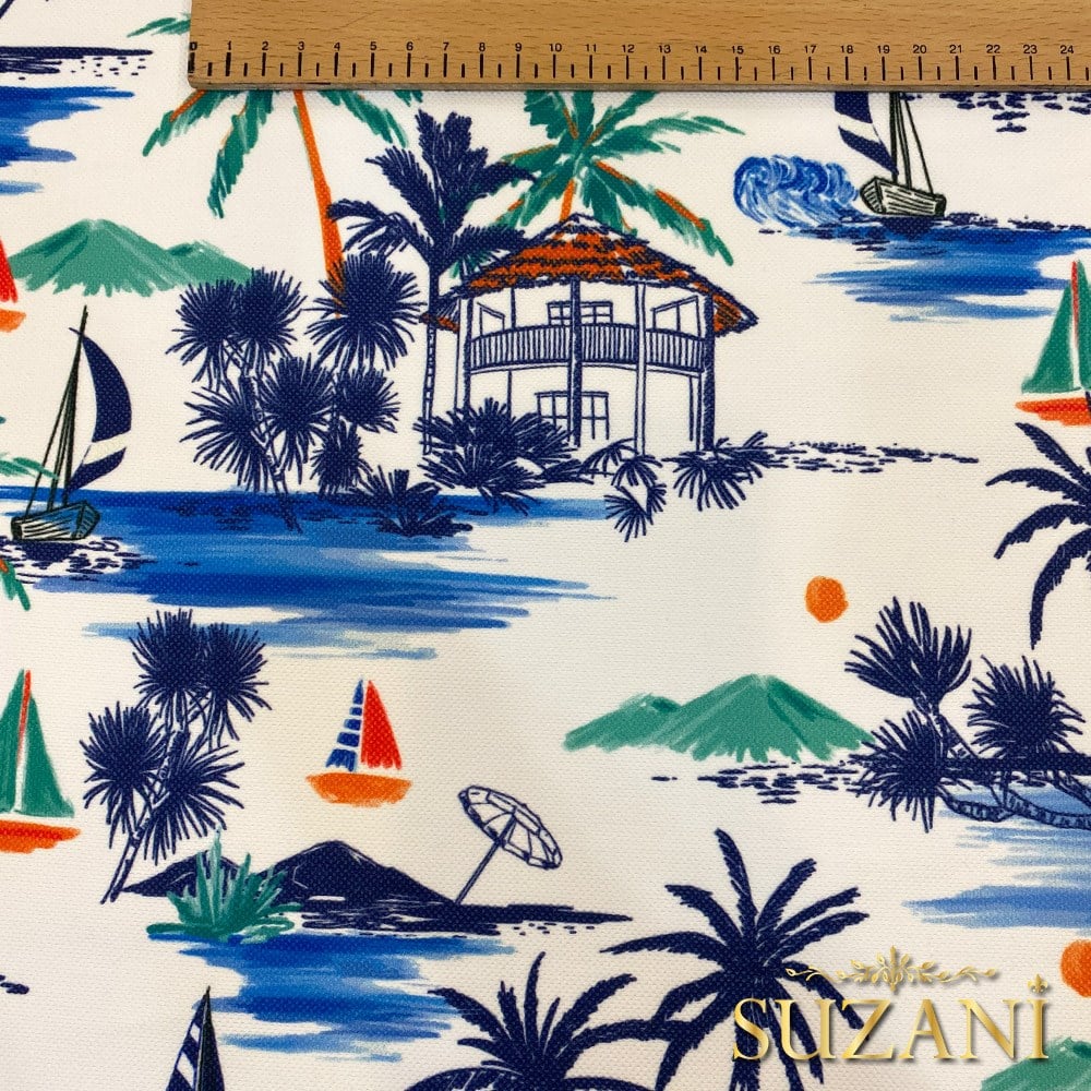 Seaside Hawaii Desenli Dijital Baskılı Kumaş