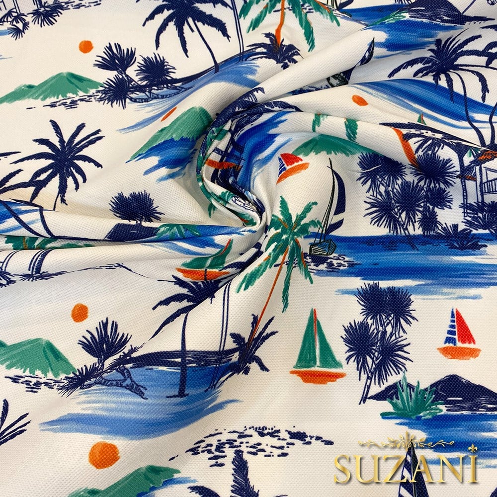 Seaside Hawaii Desenli Dijital Baskılı Kumaş