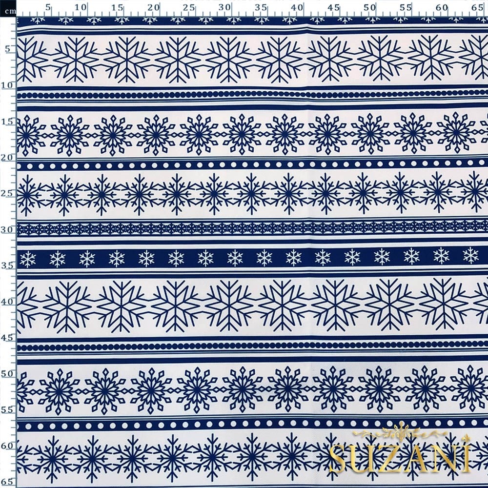 Şerit Kar Tanesi Desenli Dijital Baskılı Kumaş