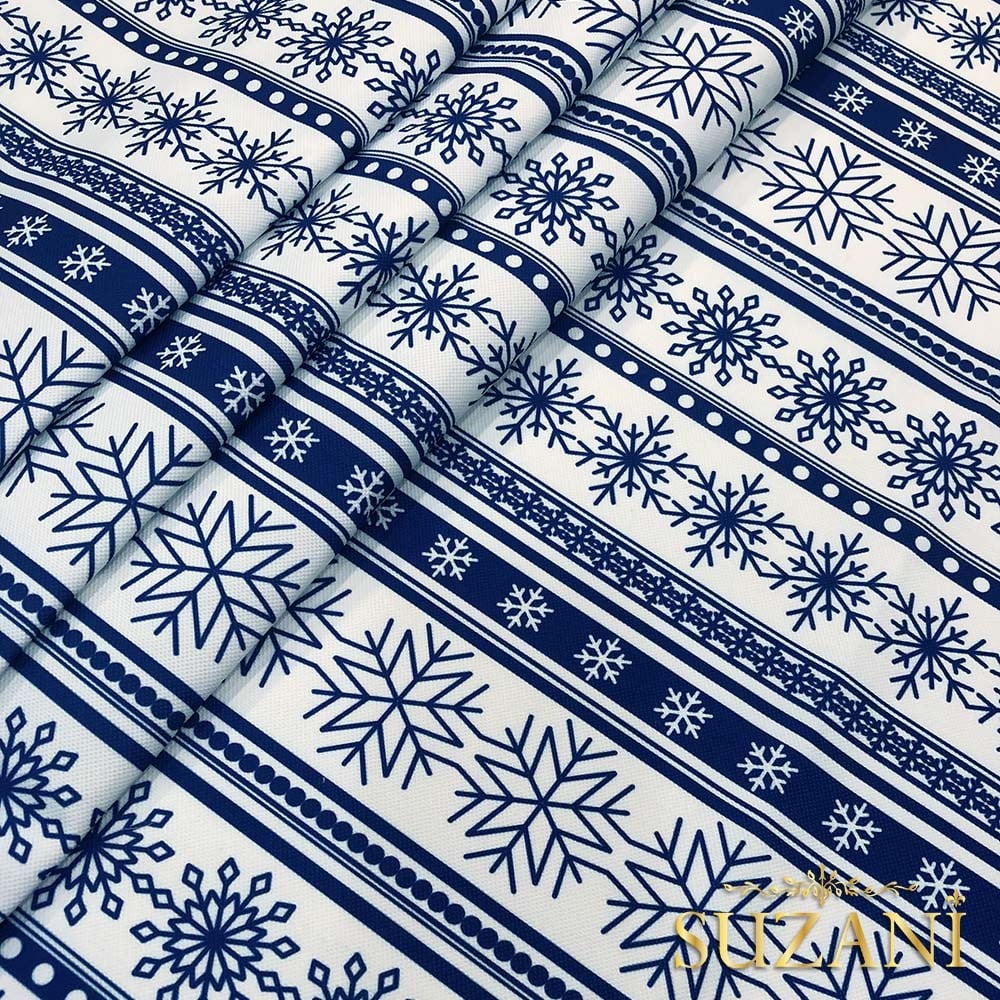 Şerit Kar Tanesi Desenli Dijital Baskılı Kumaş