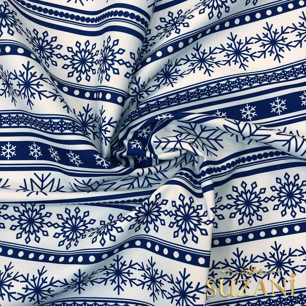 Şerit Kar Tanesi Desenli Dijital Baskılı Kumaş