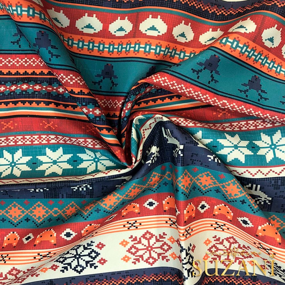 Şerit Kış Desenli Dijital Baskılı Kumaş