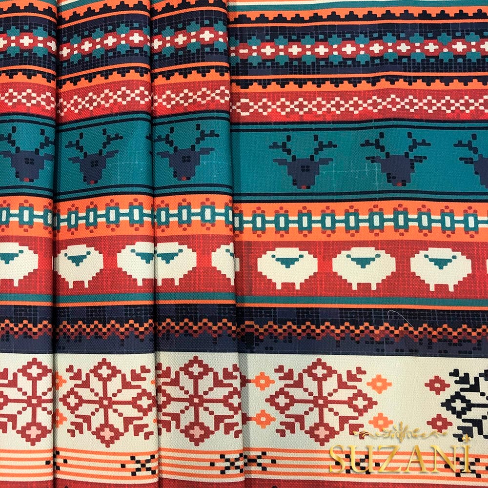 Şerit Kış Desenli Dijital Baskılı Kumaş