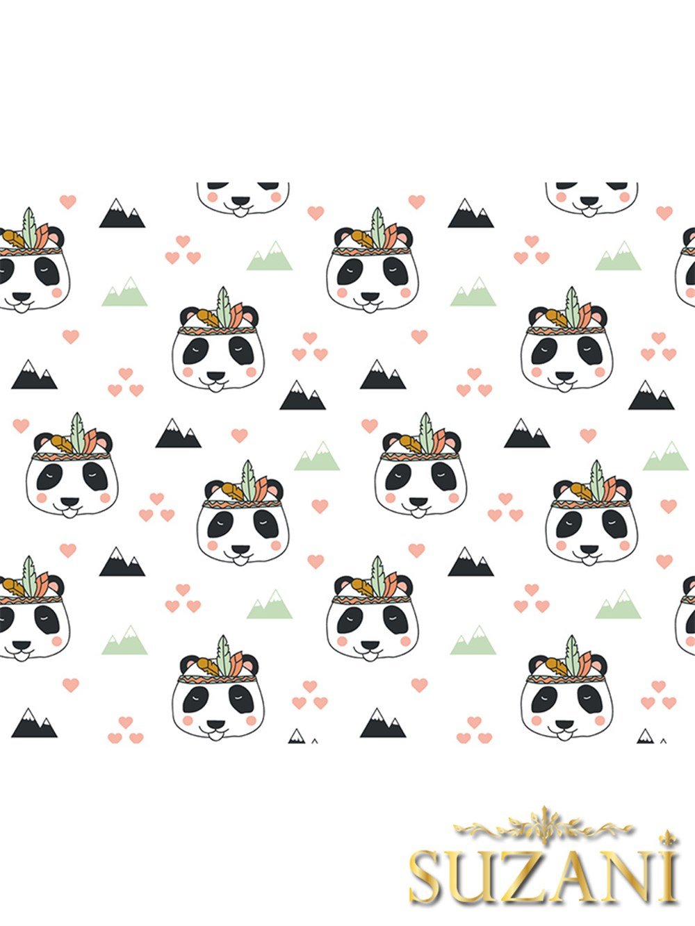 Sevimli Panda Desenli 3lü Beslenme Örtüsü, Amerikan Servisi Kumaşı