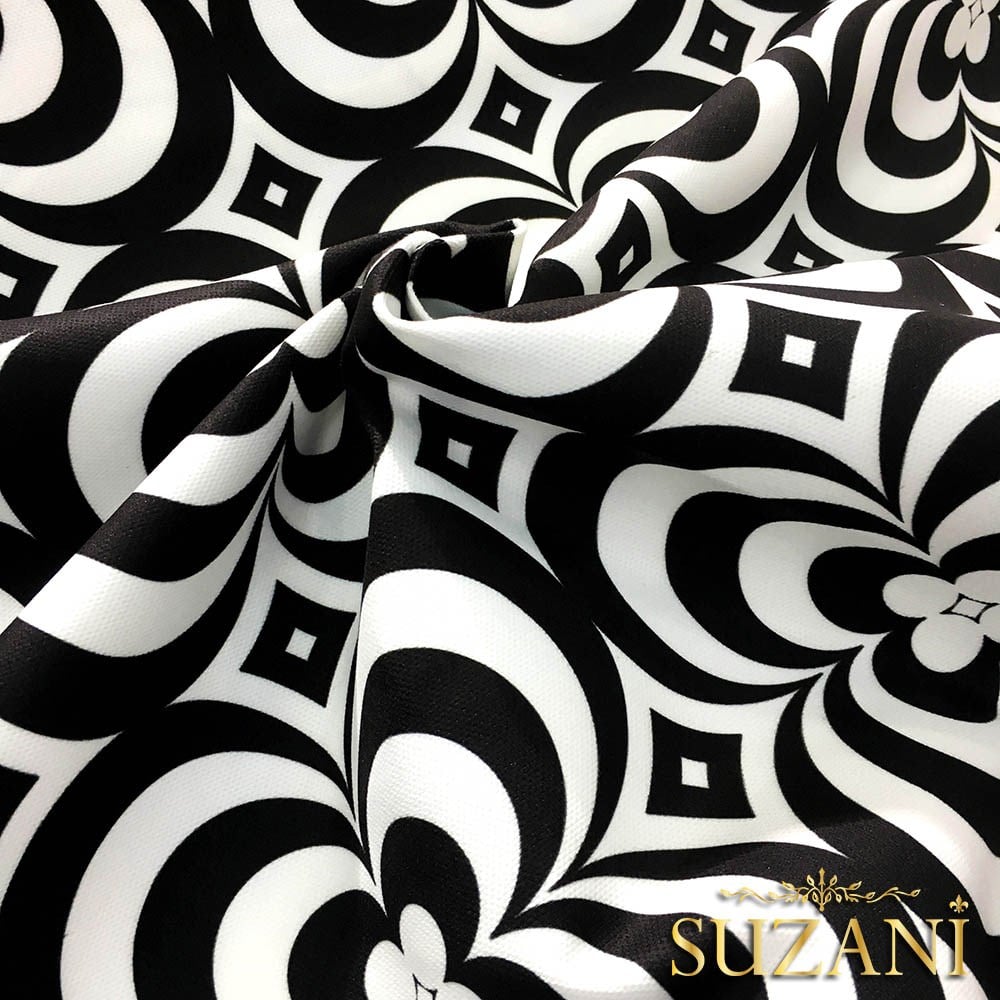 Siyah Beyaz Geometrik Vintage Desenli Kumaş