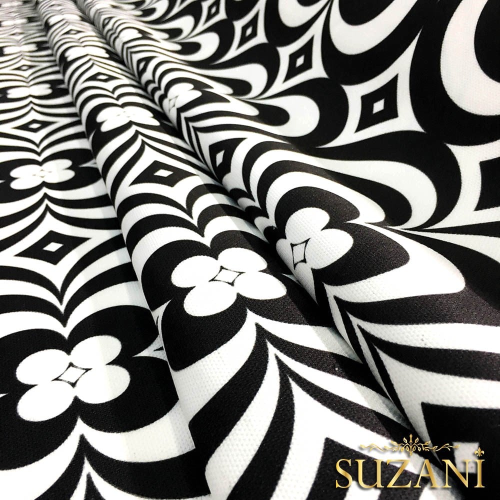 Siyah Beyaz Geometrik Vintage Desenli Kumaş