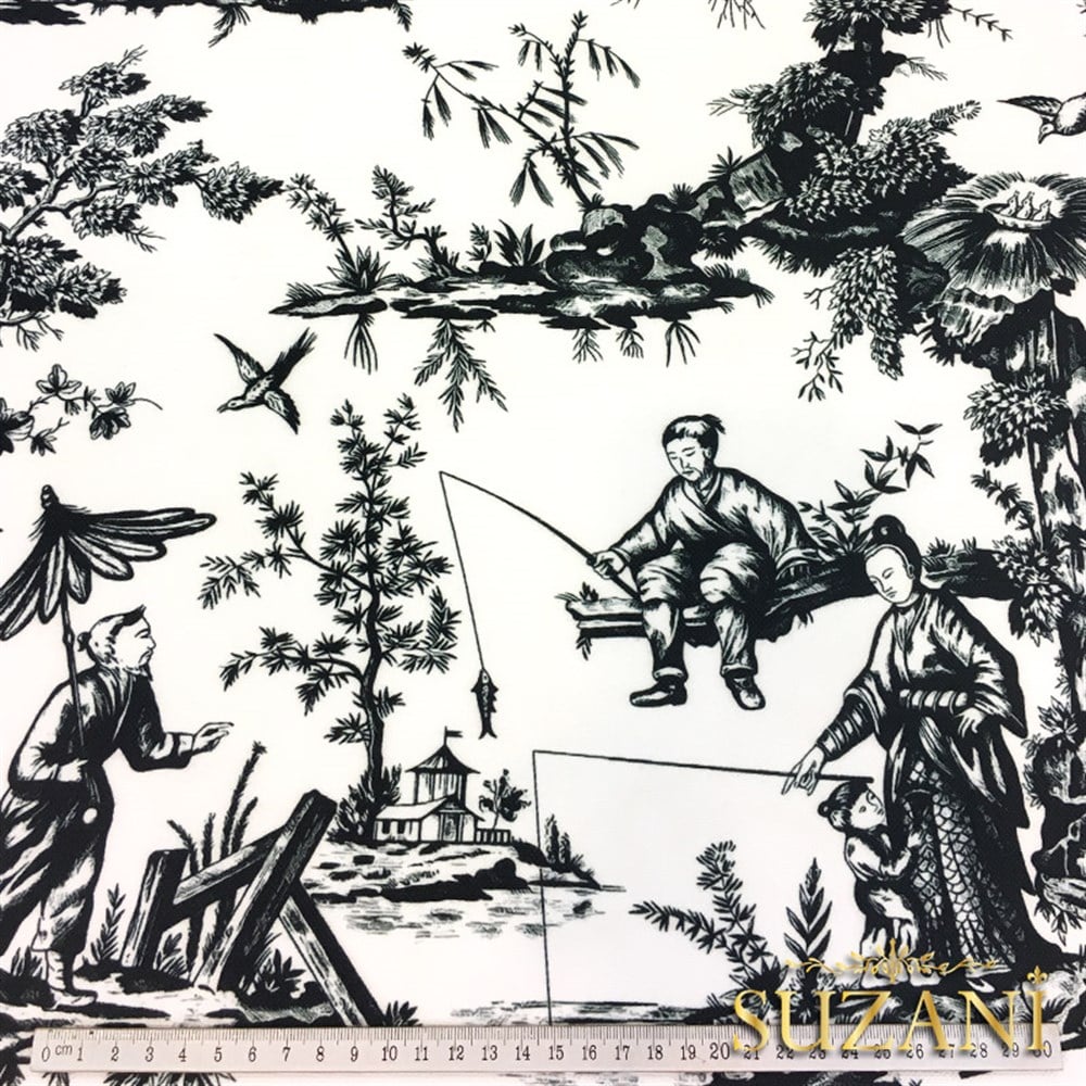 Siyah Beyaz Japon Çini Kumaş
