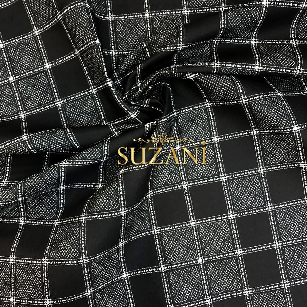 Siyah-Beyaz Kare Desenli Dijital Baskılı Kumaş