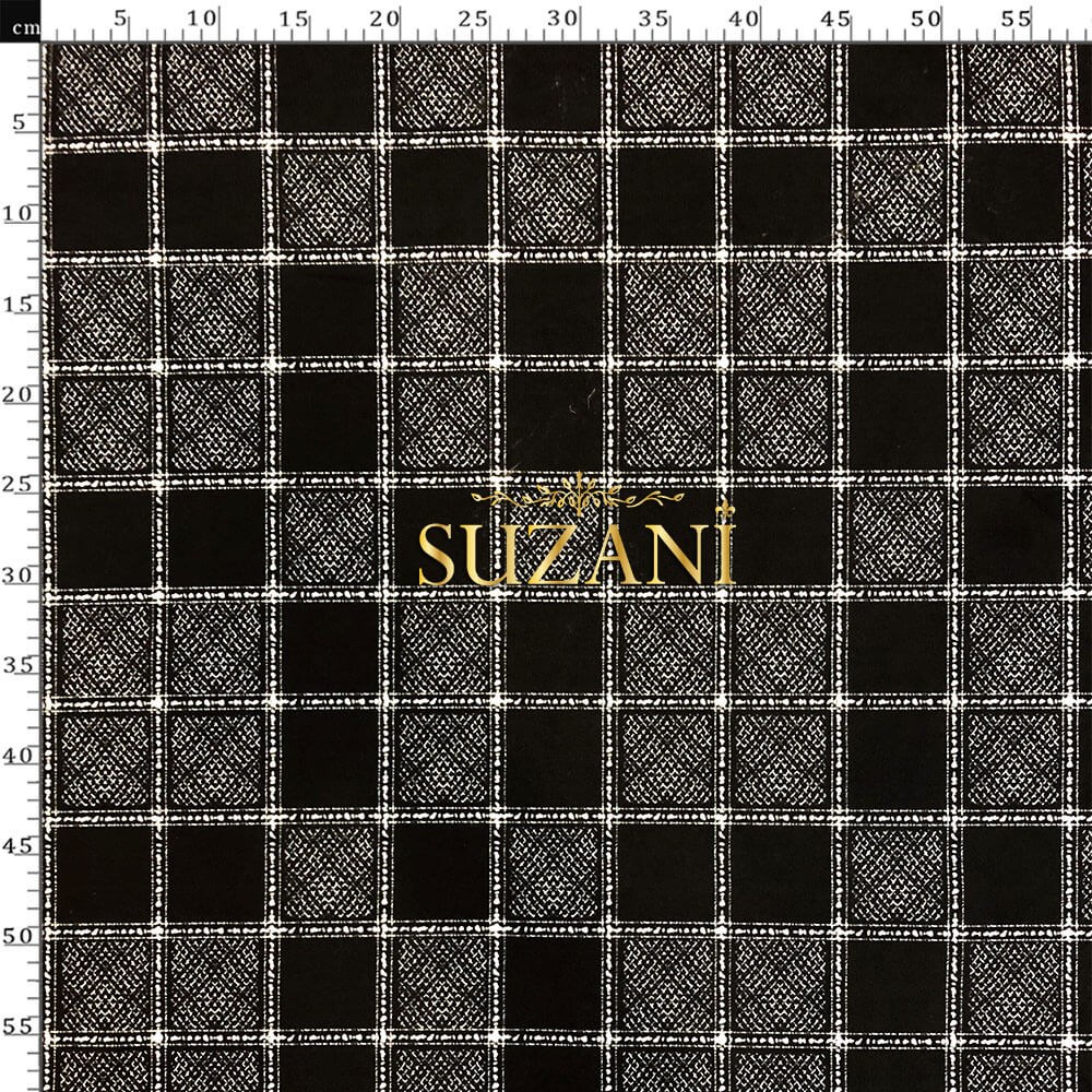 Siyah-Beyaz Kare Desenli Dijital Baskılı Kumaş