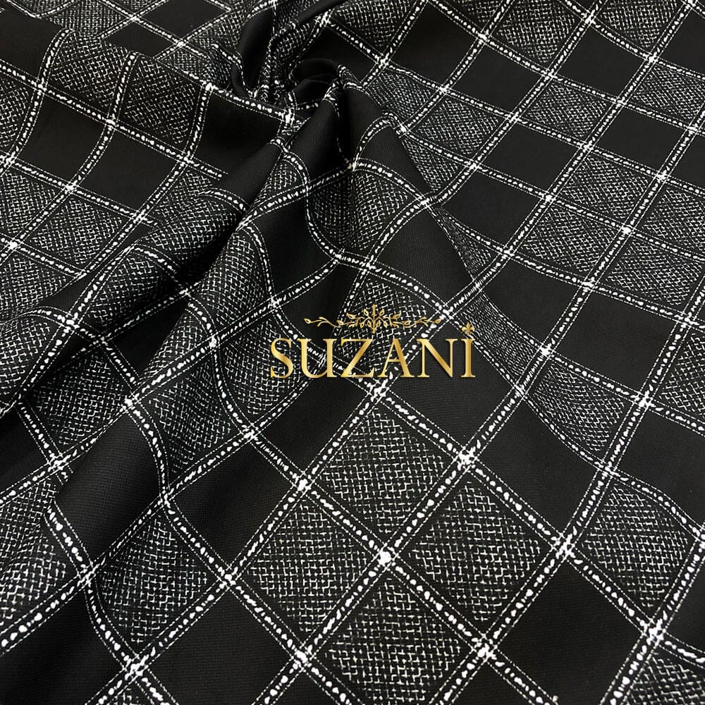 Siyah-Beyaz Kare Desenli Dijital Baskılı Kumaş