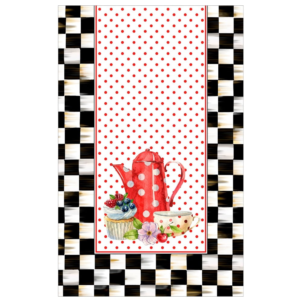 Siyah Dama Desenli Dikişsiz 4lü Fırın Örtüsü Kumaşı