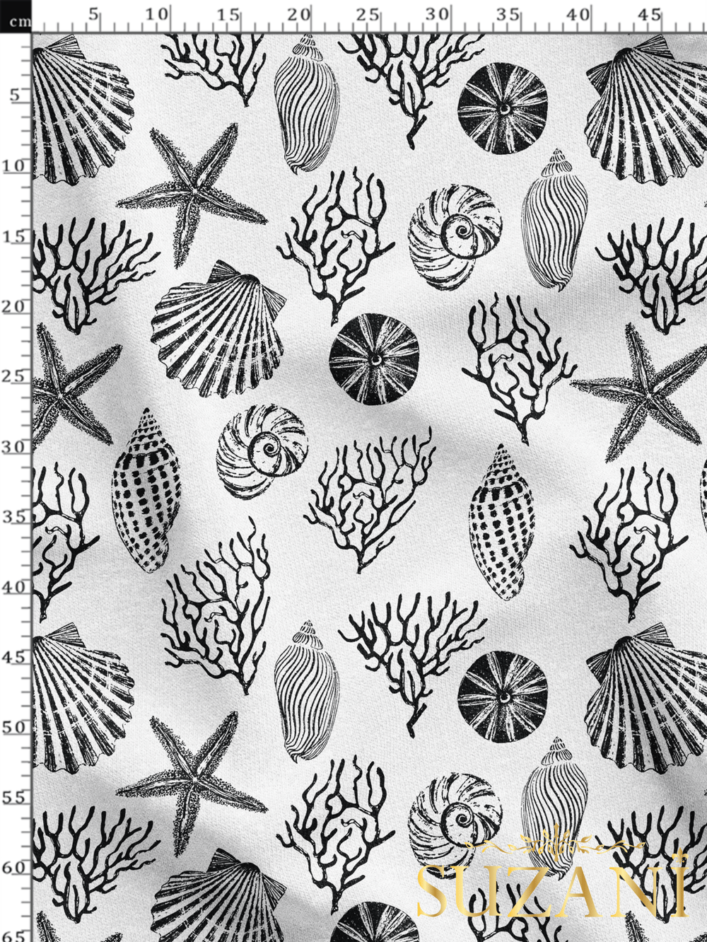 Siyah Deniz Yıldızı Desenli Dijital Baskılı Kumaş