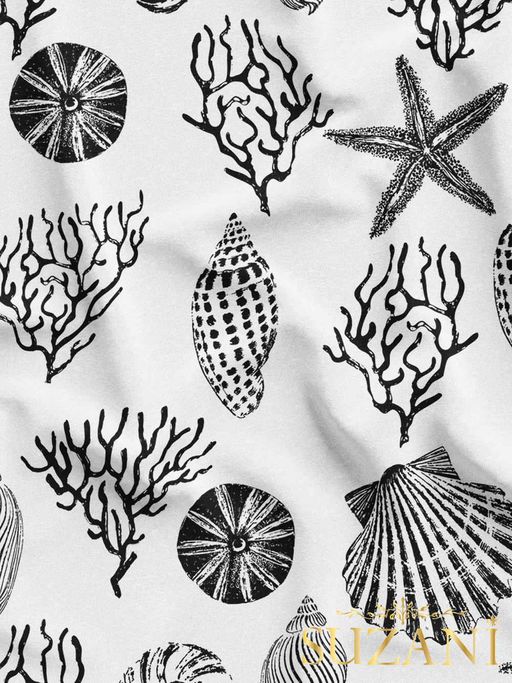 Siyah Deniz Yıldızı Desenli Dijital Baskılı Kumaş