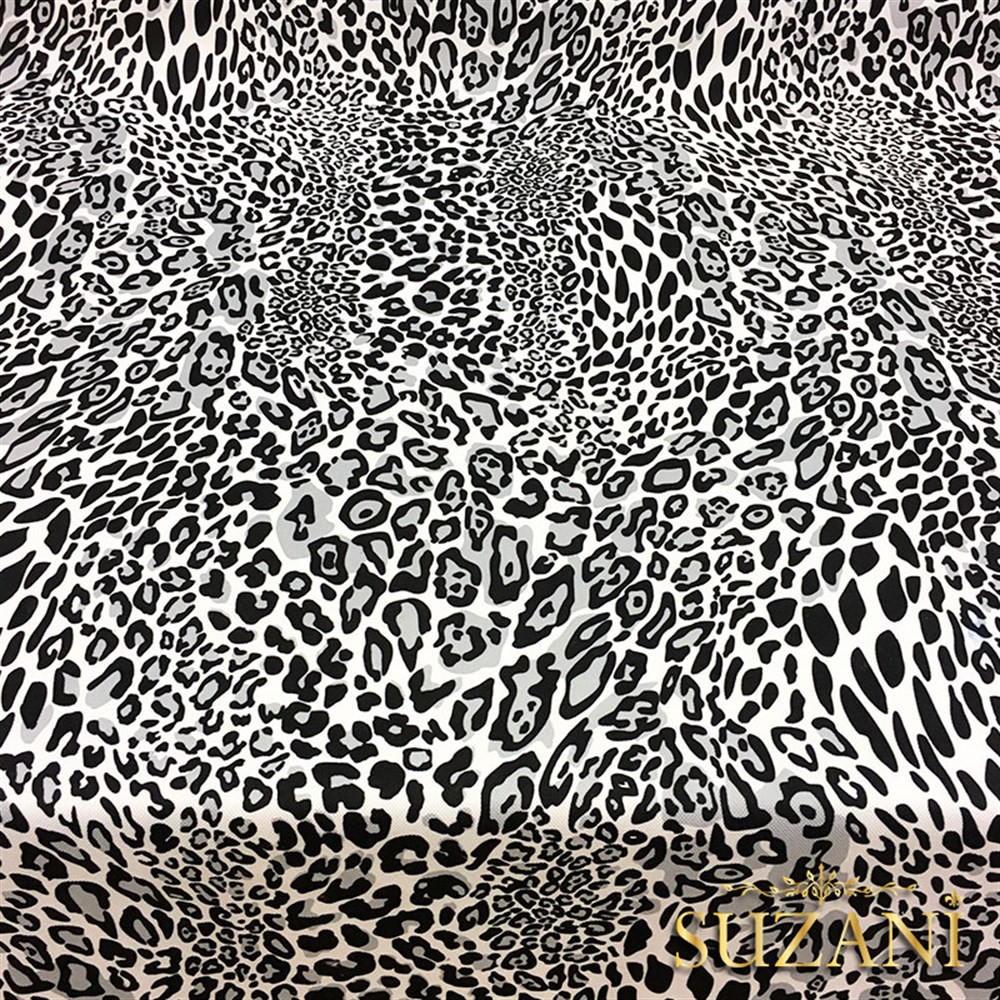 Siyah Gri Leopar Desenli Kumaş