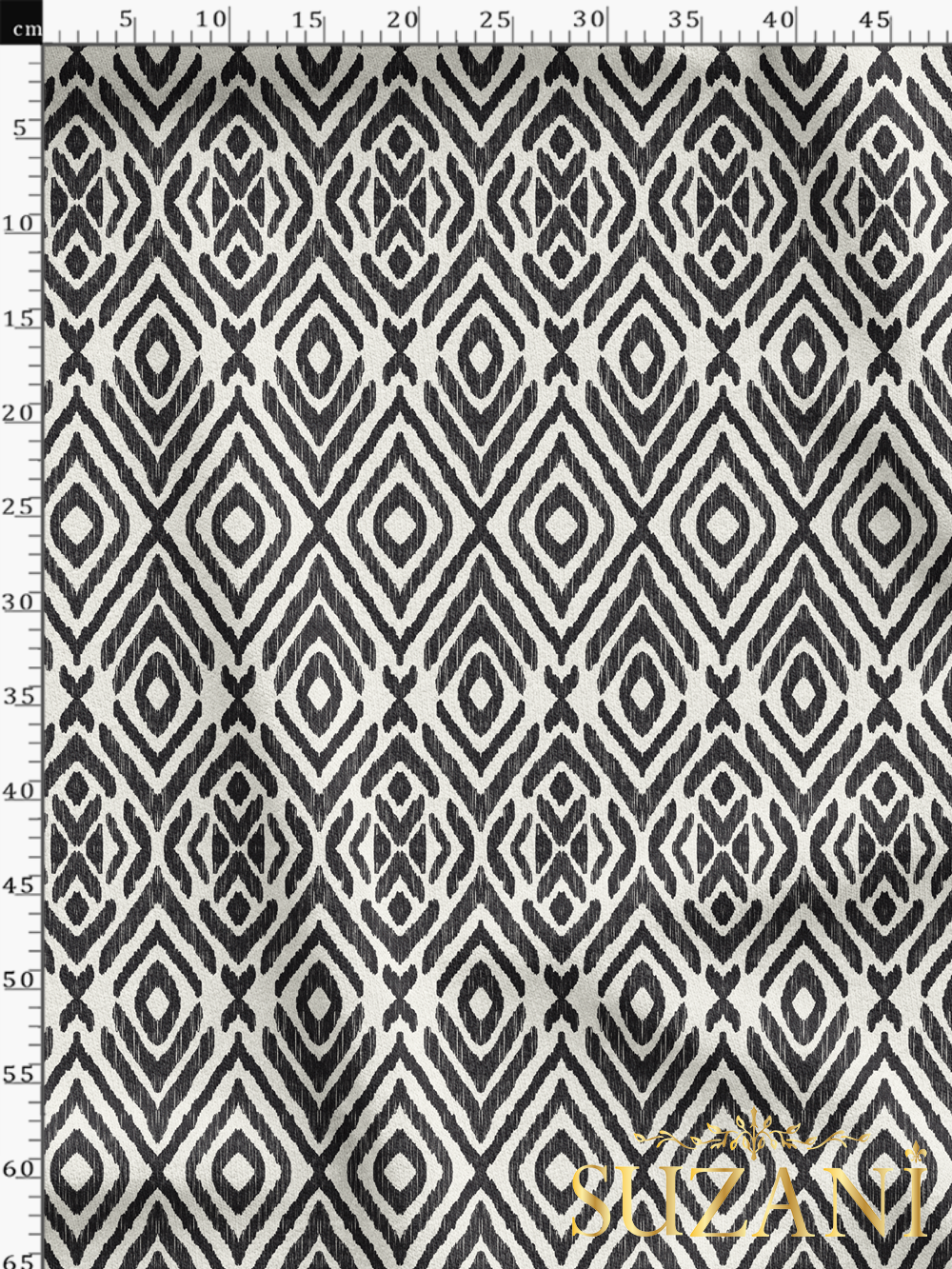 Siyah İkat Desenli Dijital Baskılı Kumaş