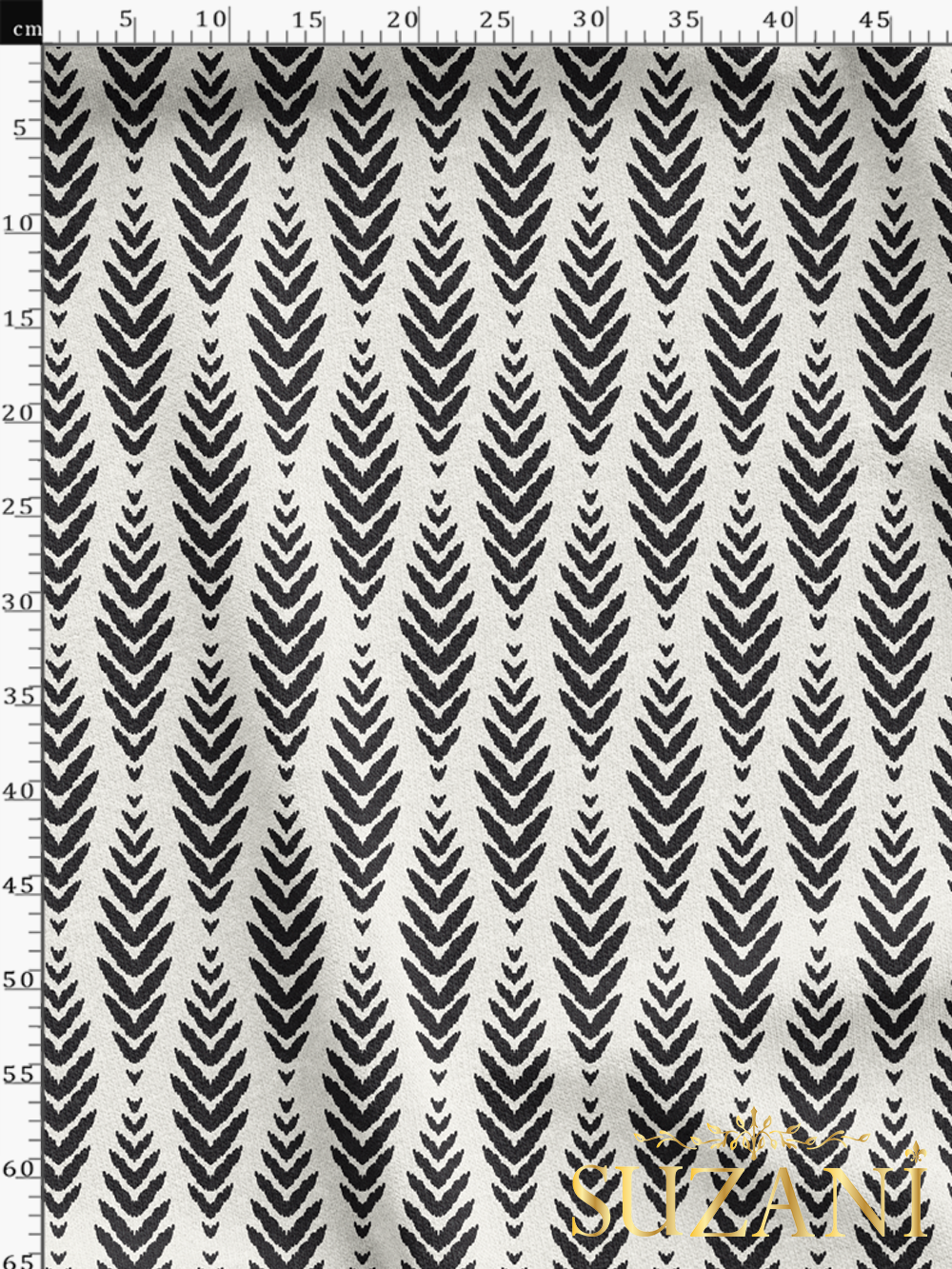 Siyah İkat Desenli Dijital Baskılı Kumaş