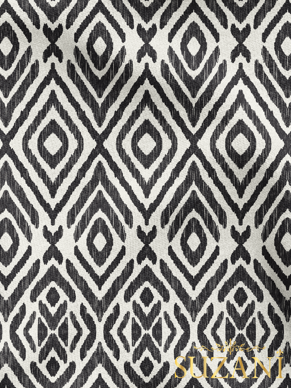 Siyah İkat Desenli Dijital Baskılı Kumaş