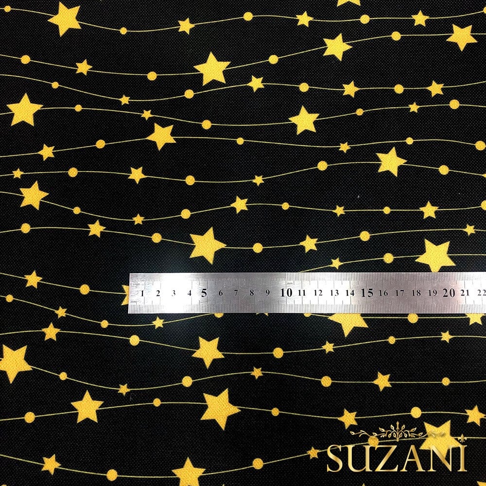 Siyah Zemin Gold Yıldızlı Dijital Baskılı Kumaş