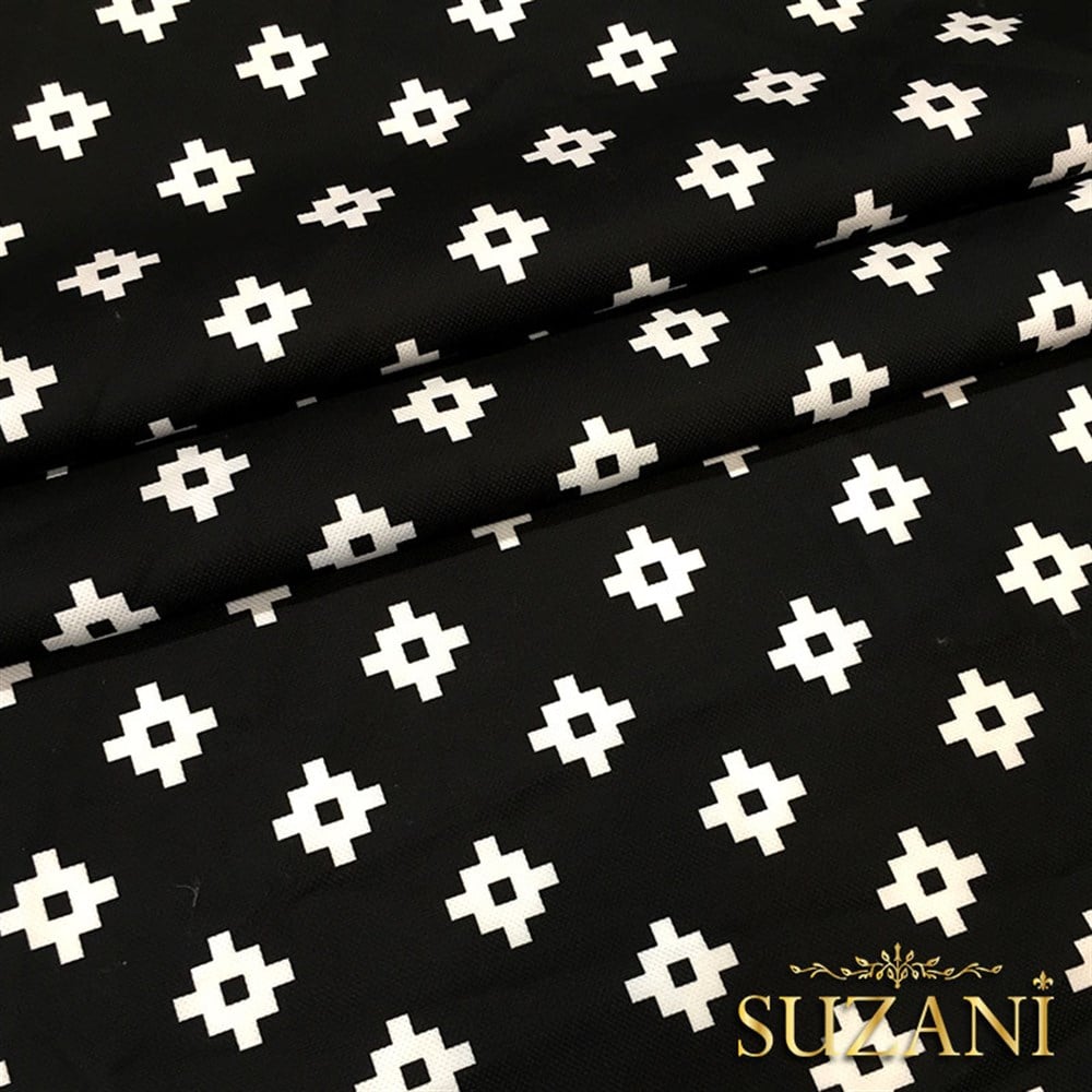 Siyah Zemin Küçük Mozaik Desenli Kumaş