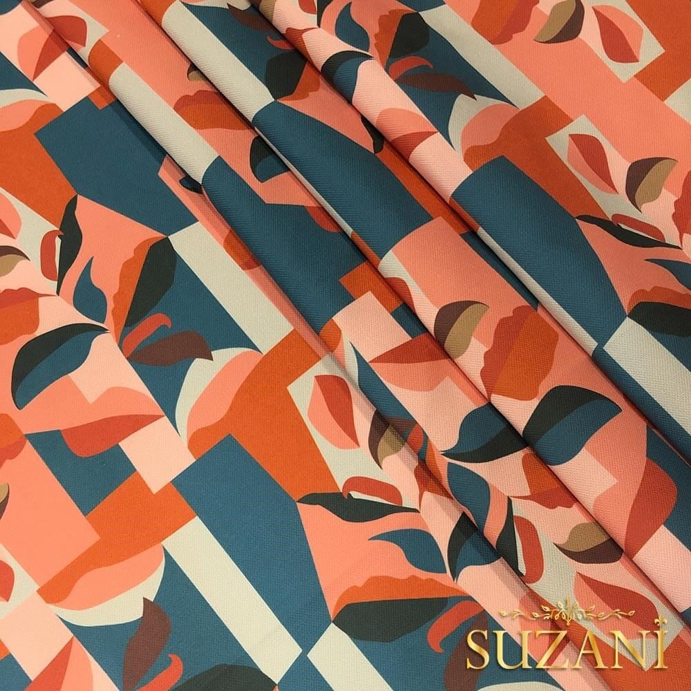 Soyut Kontrast Yaprak Desenli Dijital Baskılı Kumaş