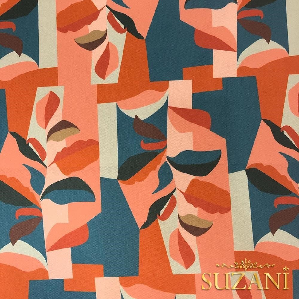 Soyut Kontrast Yaprak Desenli Dijital Baskılı Kumaş