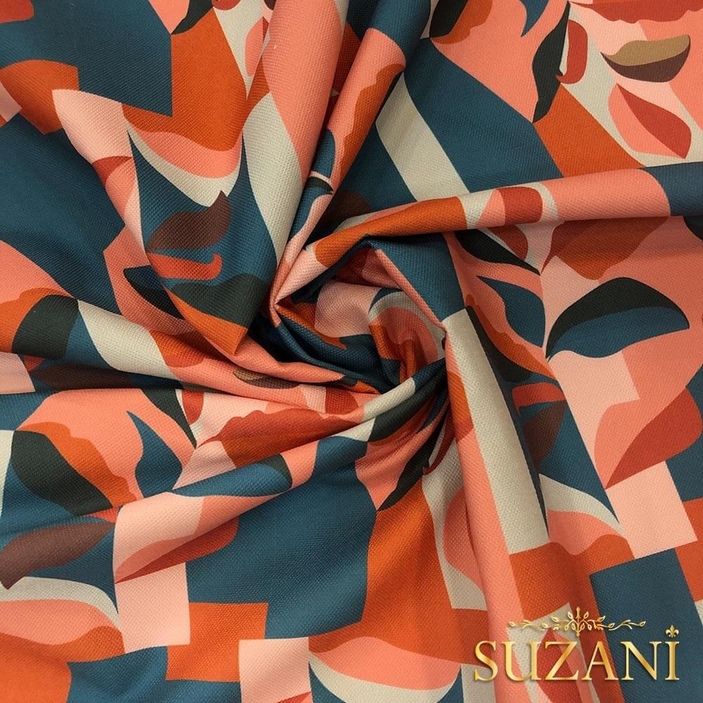 Soyut Kontrast Yaprak Desenli Dijital Baskılı Kumaş