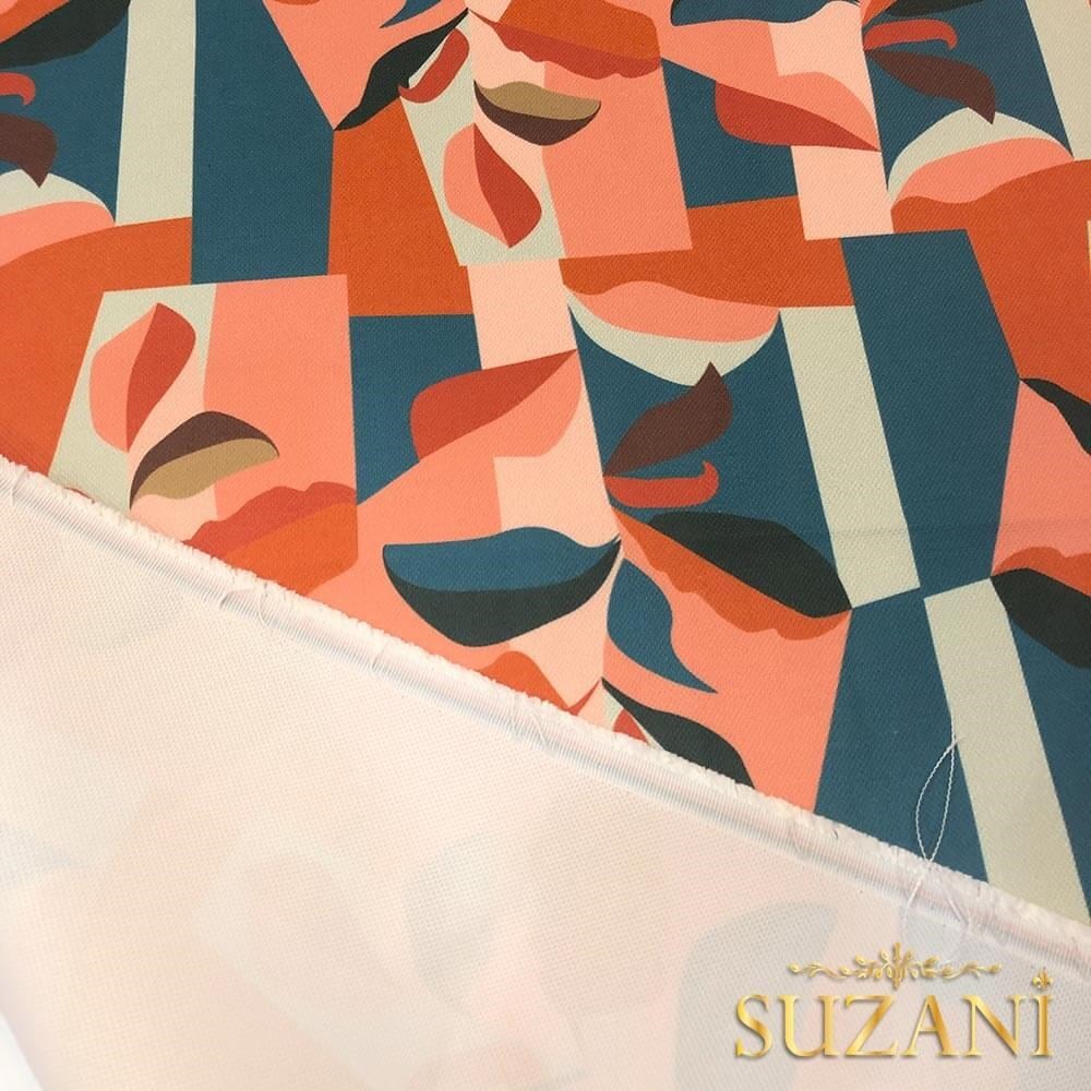 Soyut Kontrast Yaprak Desenli Dijital Baskılı Kumaş