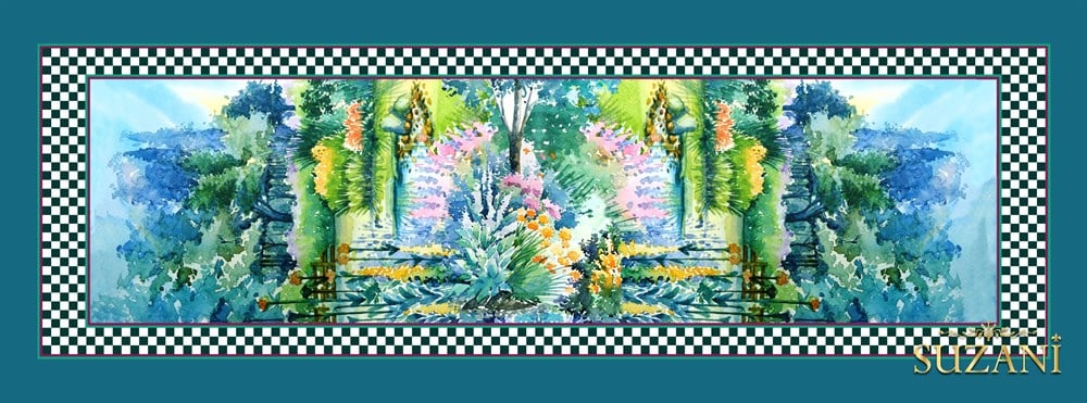 Suluboya Çizim Doğa Desenli Dikişsiz Runner Kumaşı