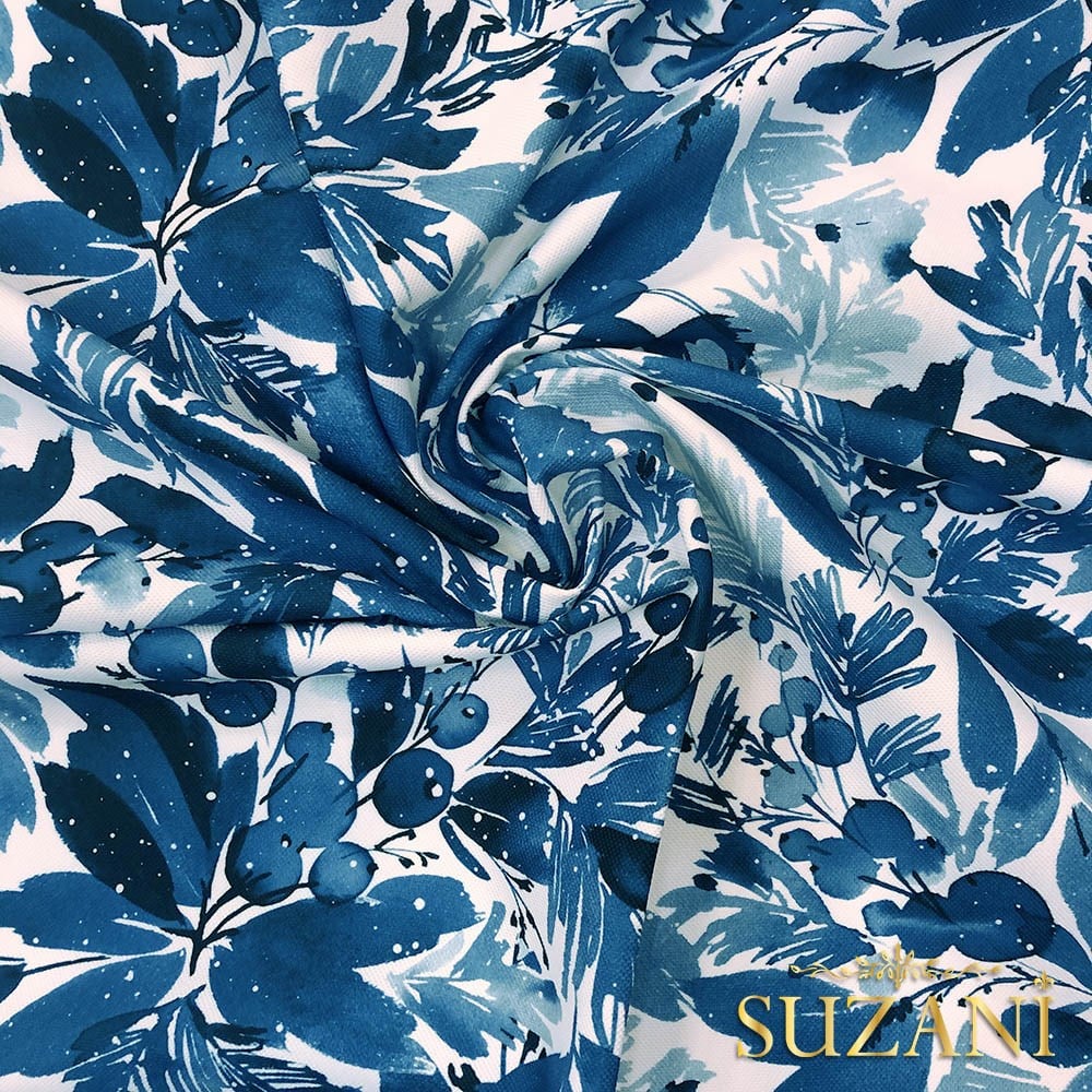 Suluboya Ladin Yaprağı Desenli Dijital Baskılı Kumaş