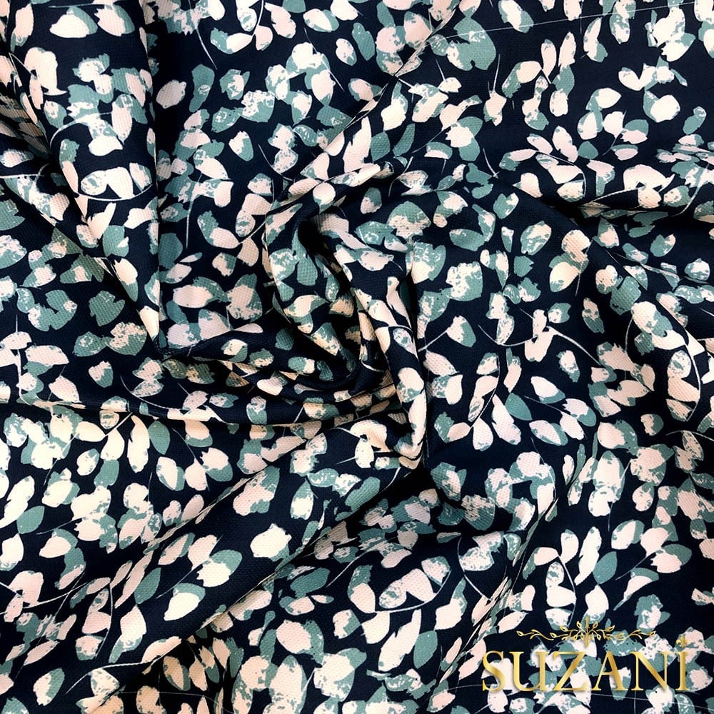 Suluboya Yaprak Desenli Dijital Baskılı Kumaş