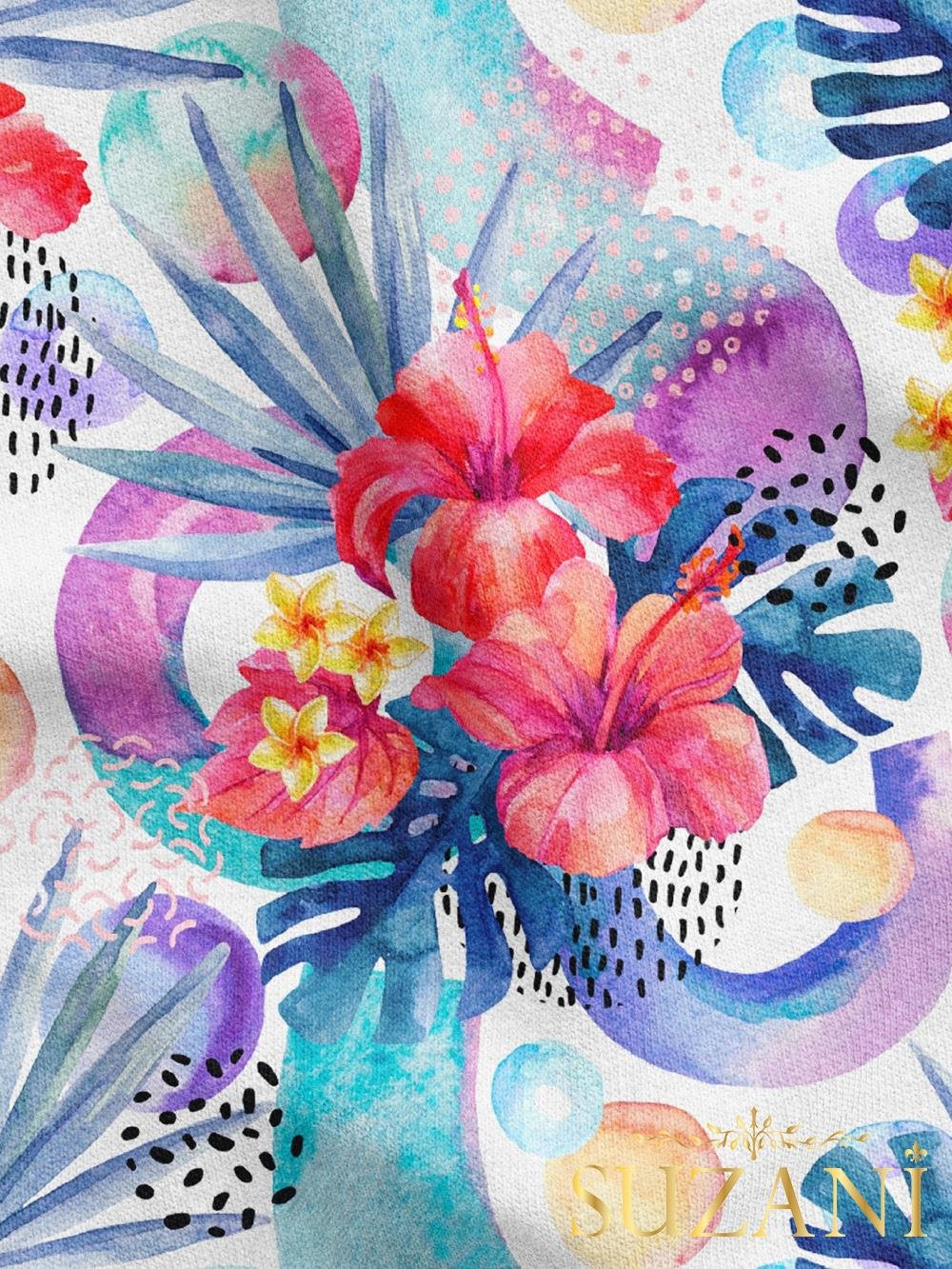 Tropikal Çiçek Desenli Dijital Baskılı Kumaş