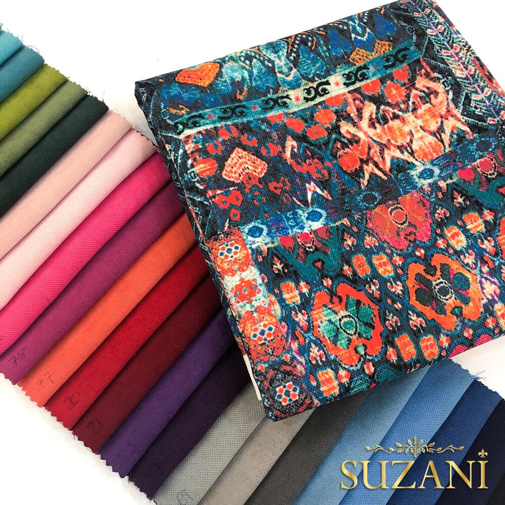 Turkuaz Mercan Kilim Desenli Dijital Baskılı Kumaş