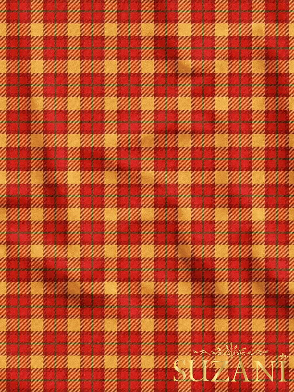 Turuncu Ekose Desenli Dijital Baskılı Kumaş