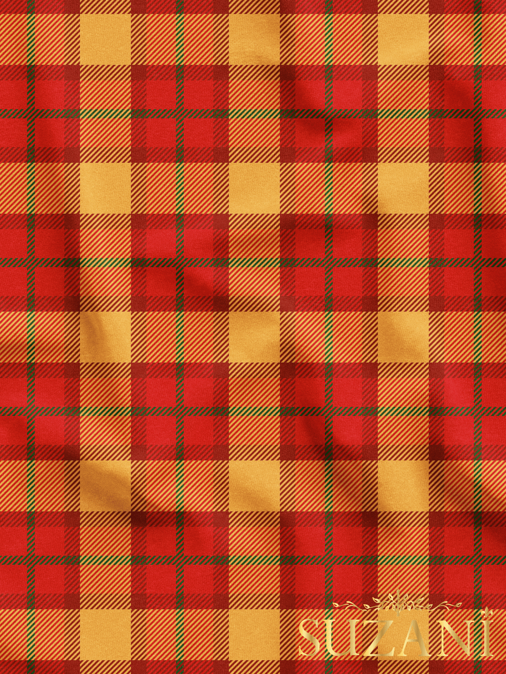 Turuncu Ekose Desenli Dijital Baskılı Kumaş