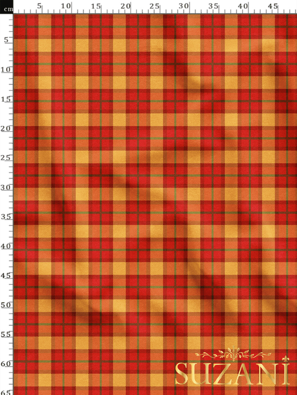Turuncu Ekose Desenli Dijital Baskılı Kumaş
