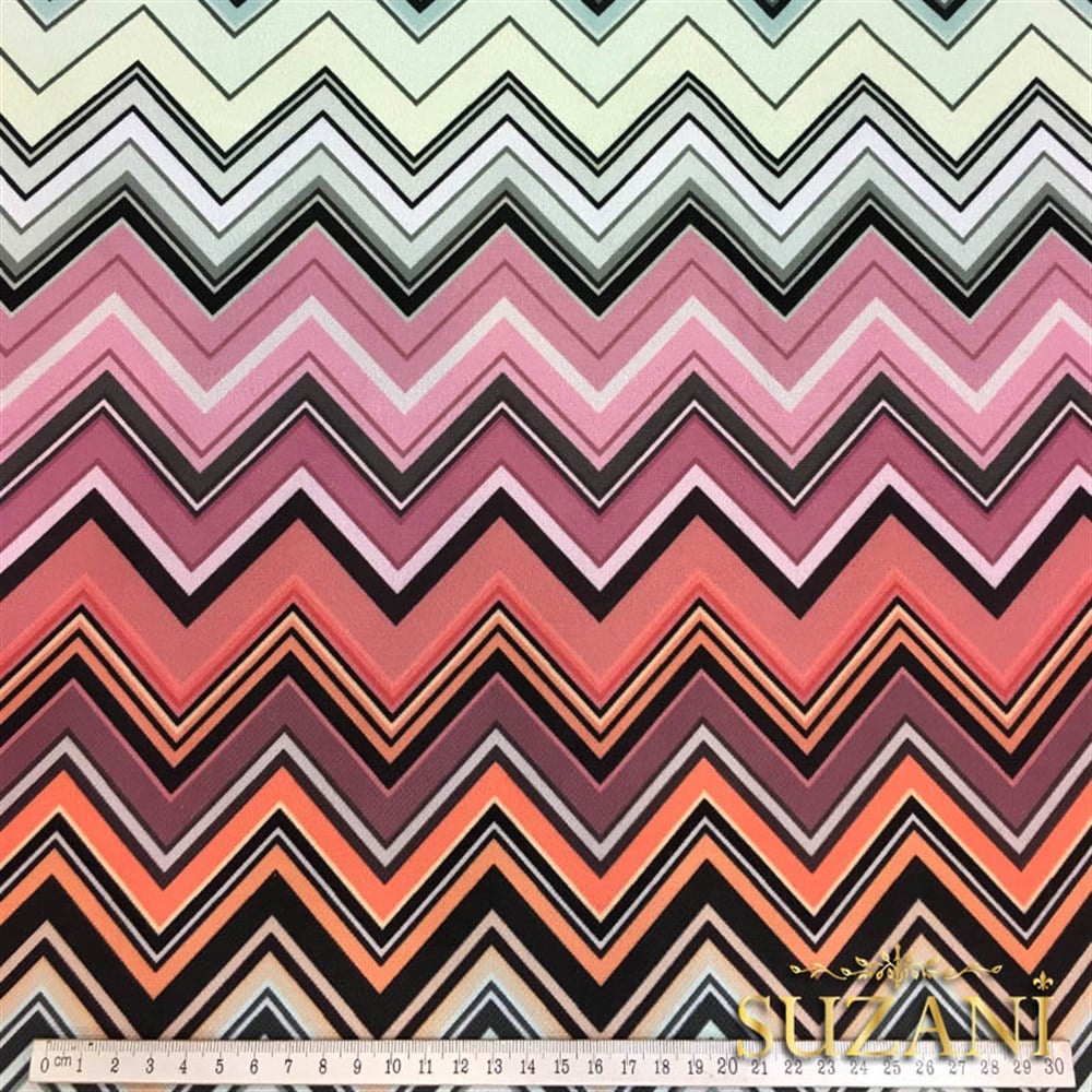 Turuncu Gri Renk Geçişli Zigzag Kumaş