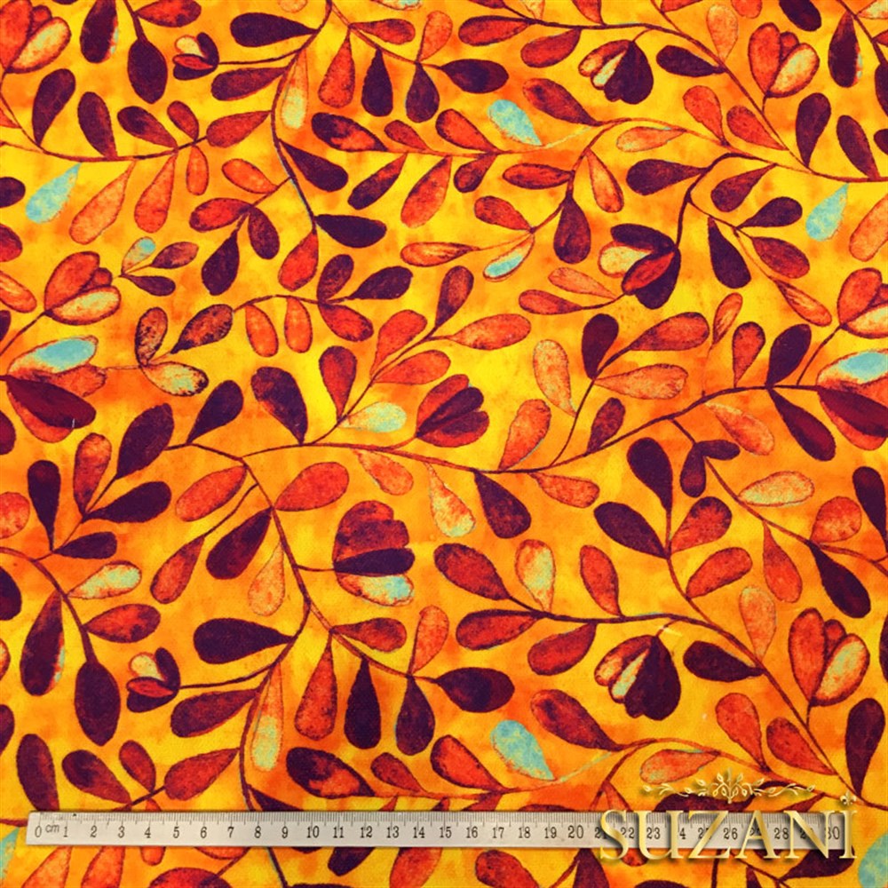 Turuncu Mor Aşk Merdiveni Desenli Kumaş