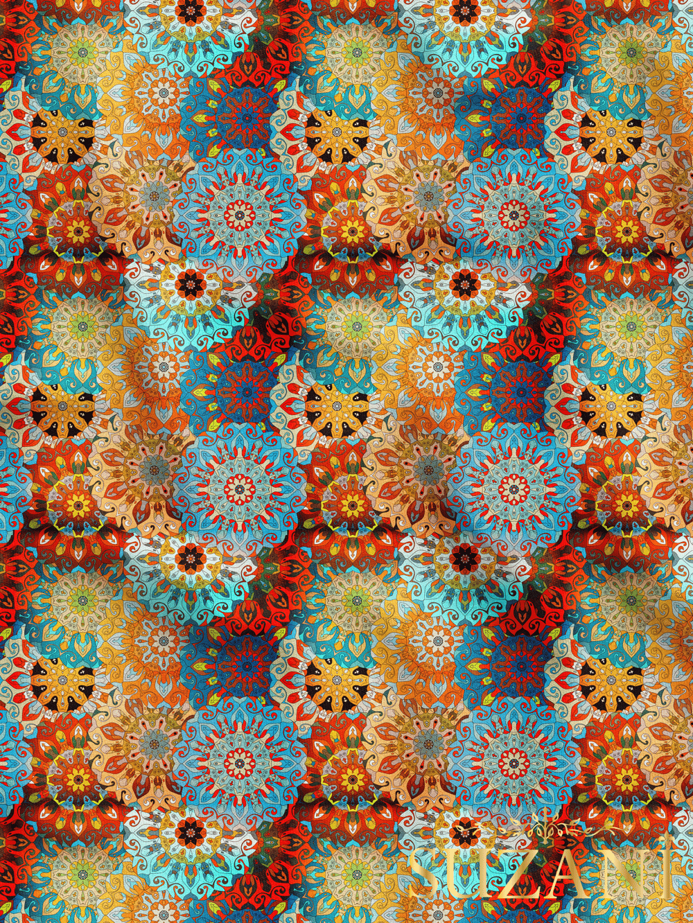 Vintage Motif Desenli Dijital Baskılı Kumaş