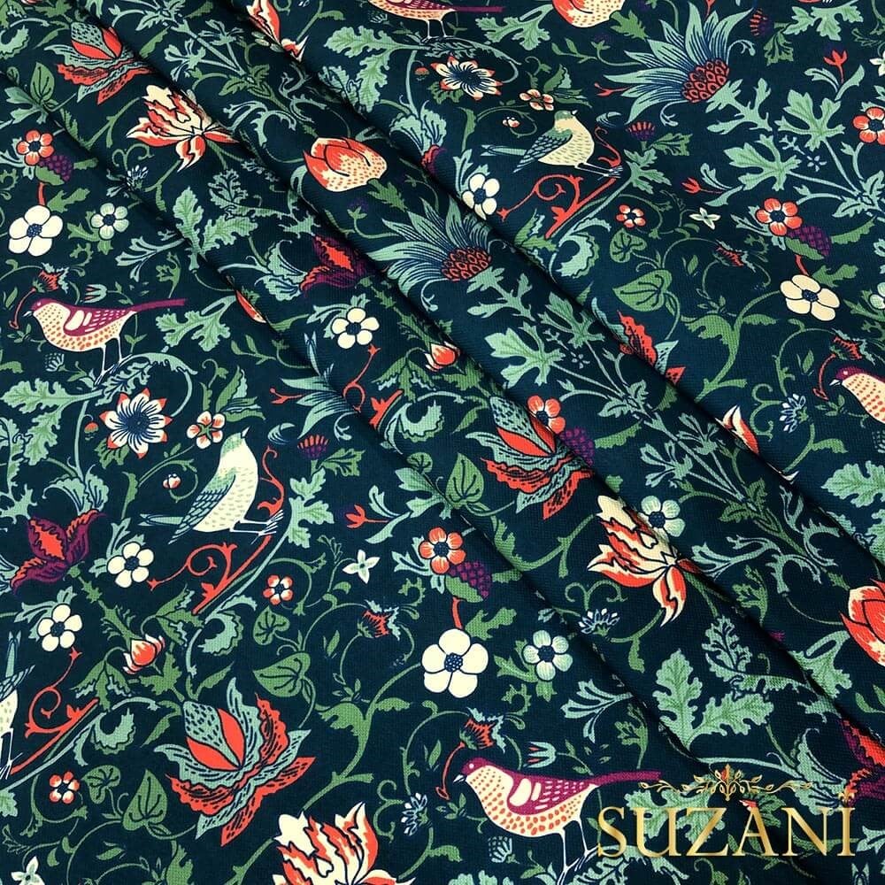 William Morris Kuş Desenli Dijital Baskılı Kumaş