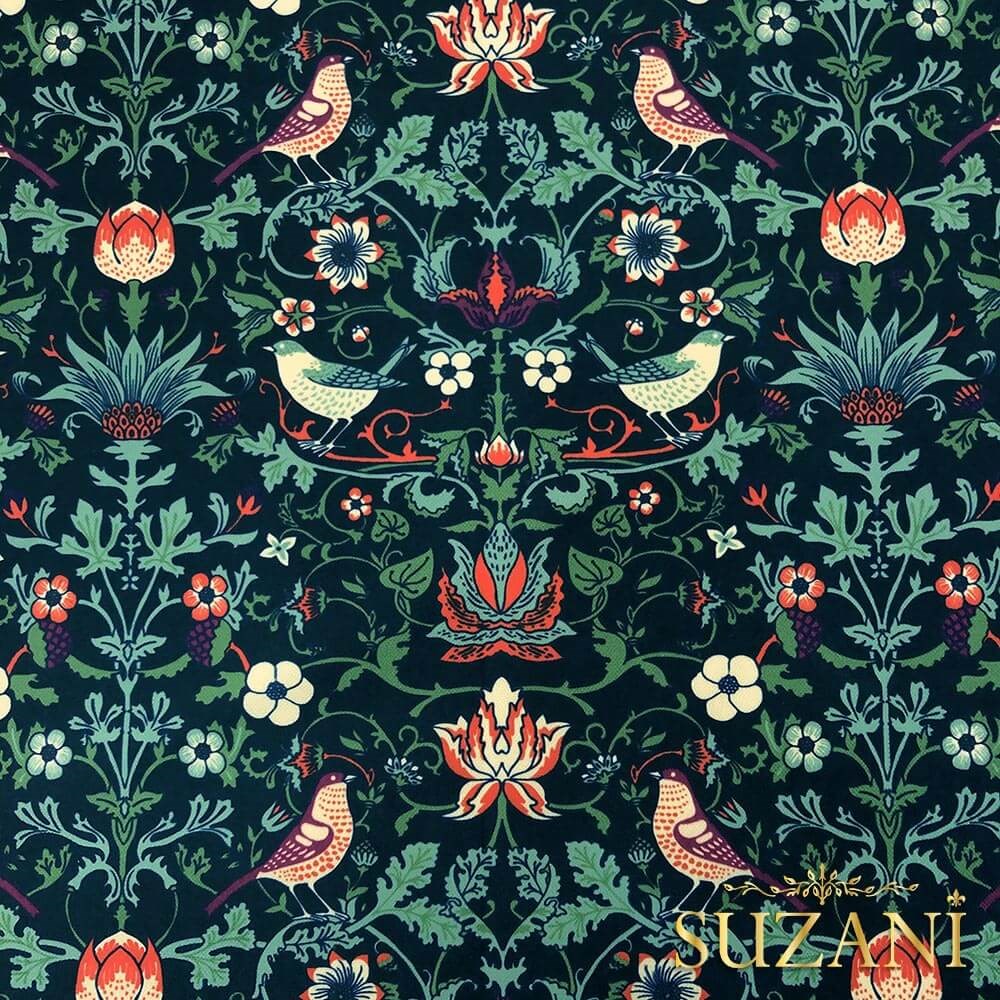 William Morris Kuş Desenli Dijital Baskılı Kumaş
