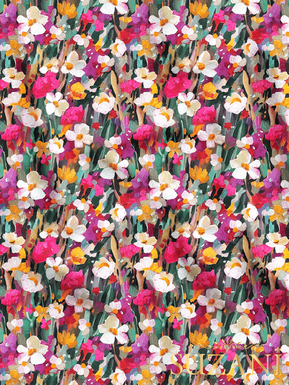 Yağlı Boya Çiçek Desenli Dijital Baskılı Kumaş