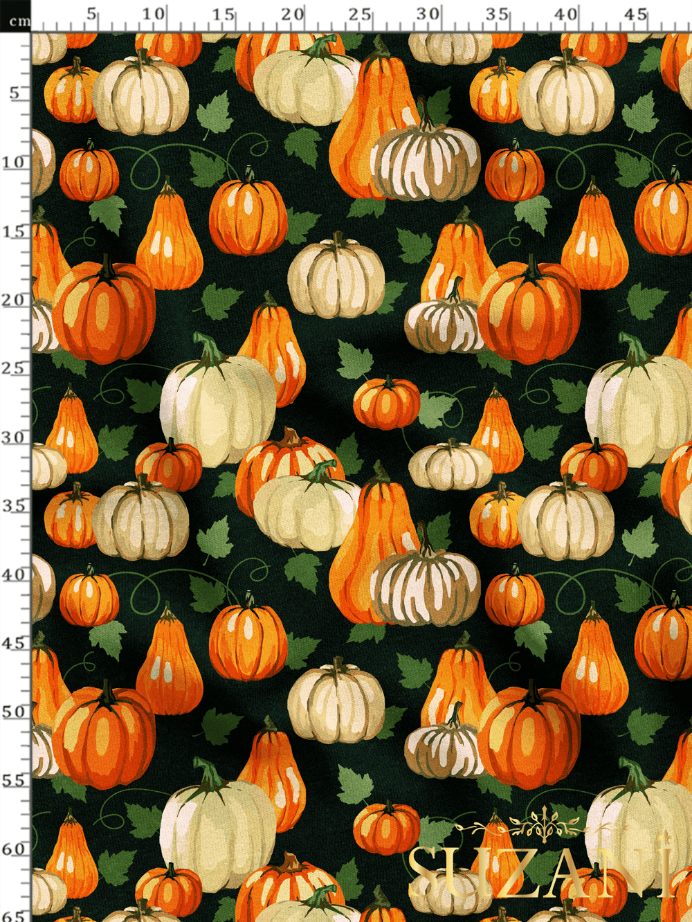 Yapraklı Balkabağı Desenli Dijital Baskılı Kumaş