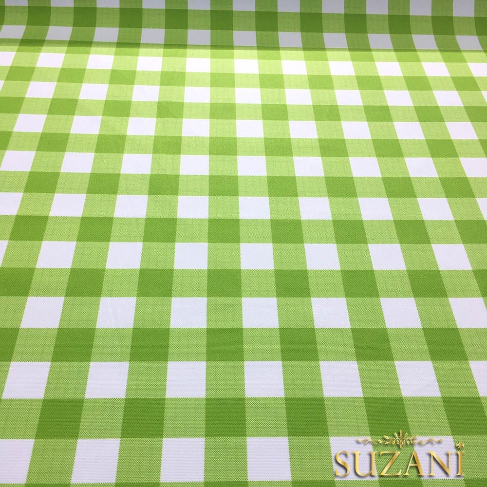 Yeşil Beyaz Klasik Ekose Desenli Kumaş