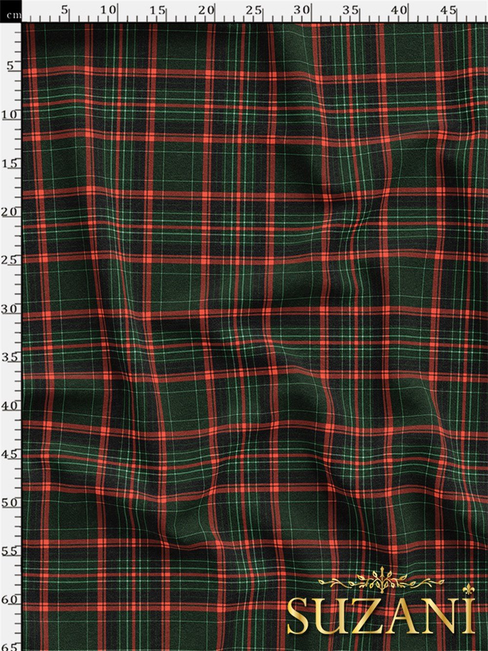 Yeşil Ekose Desenli Dijital Baskılı Kumaş